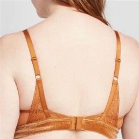 Auden Lightly Lined Lace Velvet Wireless Bronze Bralette - Picture 2 of 6